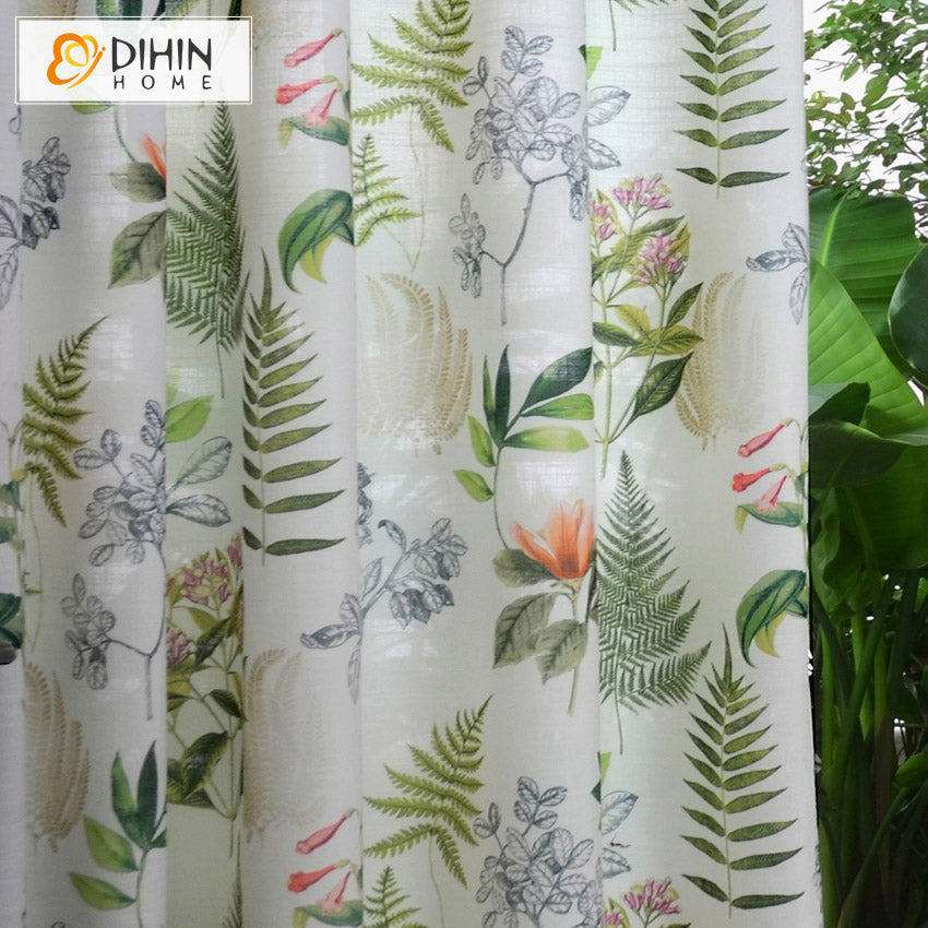 DIHIN HOME Pastoral Cotton Linen Fallen Leaves Printed Blackout Grommet Window Curtain for Living Room ,52x63-inch,1 Panel Roman Shades Curtains Window Blinds custom curtains blackout curtains curtains for living room sheer curtains curtain fabric linen curtains kitchen curtains velvet curtains pinch pleat curtains bay window curtains outdoor curtains pleated curtains floral curtains dining room curtains kitchen valances drapes for bedroom patio curtains nursery curtains grommet curtains