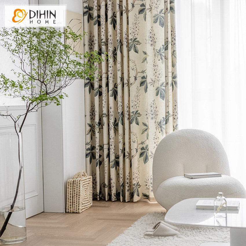 DIHIN HOME Pastoral Cotton Linen Leaves Printed Curtains,Grommet Window Curtain for Living Room ,52x63-inch,1 Panel Roman Shades Curtains Window Blinds custom curtains blackout curtains curtains for living room sheer curtains curtain fabric linen curtains kitchen curtains velvet curtains pinch pleat curtains bay window curtains outdoor curtains pleated curtains floral curtains dining room curtains kitchen valances drapes for bedroom patio curtains nursery curtains grommet curtains