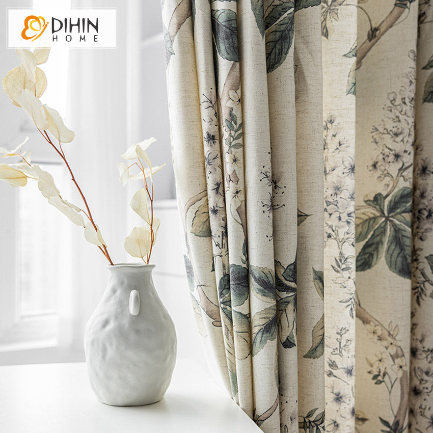 DIHIN HOME Pastoral Cotton Linen Leaves Printed Curtains,Grommet Window Curtain for Living Room ,52x63-inch,1 Panel Roman Shades Curtains Window Blinds custom curtains blackout curtains curtains for living room sheer curtains curtain fabric linen curtains kitchen curtains velvet curtains pinch pleat curtains bay window curtains outdoor curtains pleated curtains floral curtains dining room curtains kitchen valances drapes for bedroom patio curtains nursery curtains grommet curtains