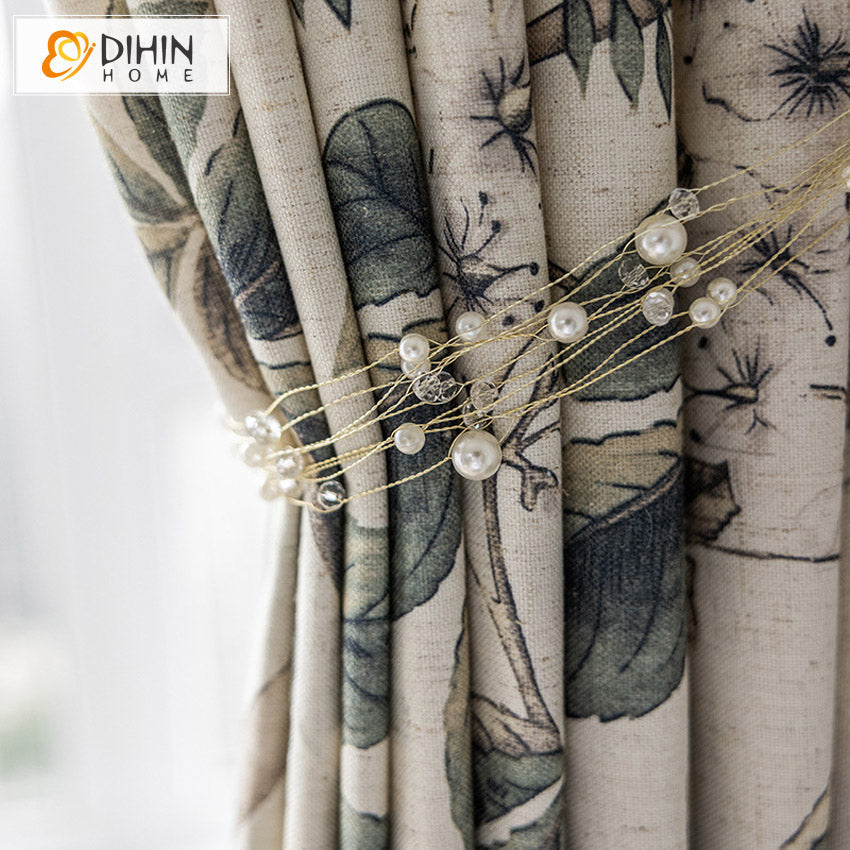 DIHIN HOME Pastoral Cotton Linen Leaves Printed Curtains,Grommet Window Curtain for Living Room ,52x63-inch,1 Panel Roman Shades Curtains Window Blinds custom curtains blackout curtains curtains for living room sheer curtains curtain fabric linen curtains kitchen curtains velvet curtains pinch pleat curtains bay window curtains outdoor curtains pleated curtains floral curtains dining room curtains kitchen valances drapes for bedroom patio curtains nursery curtains grommet curtains
