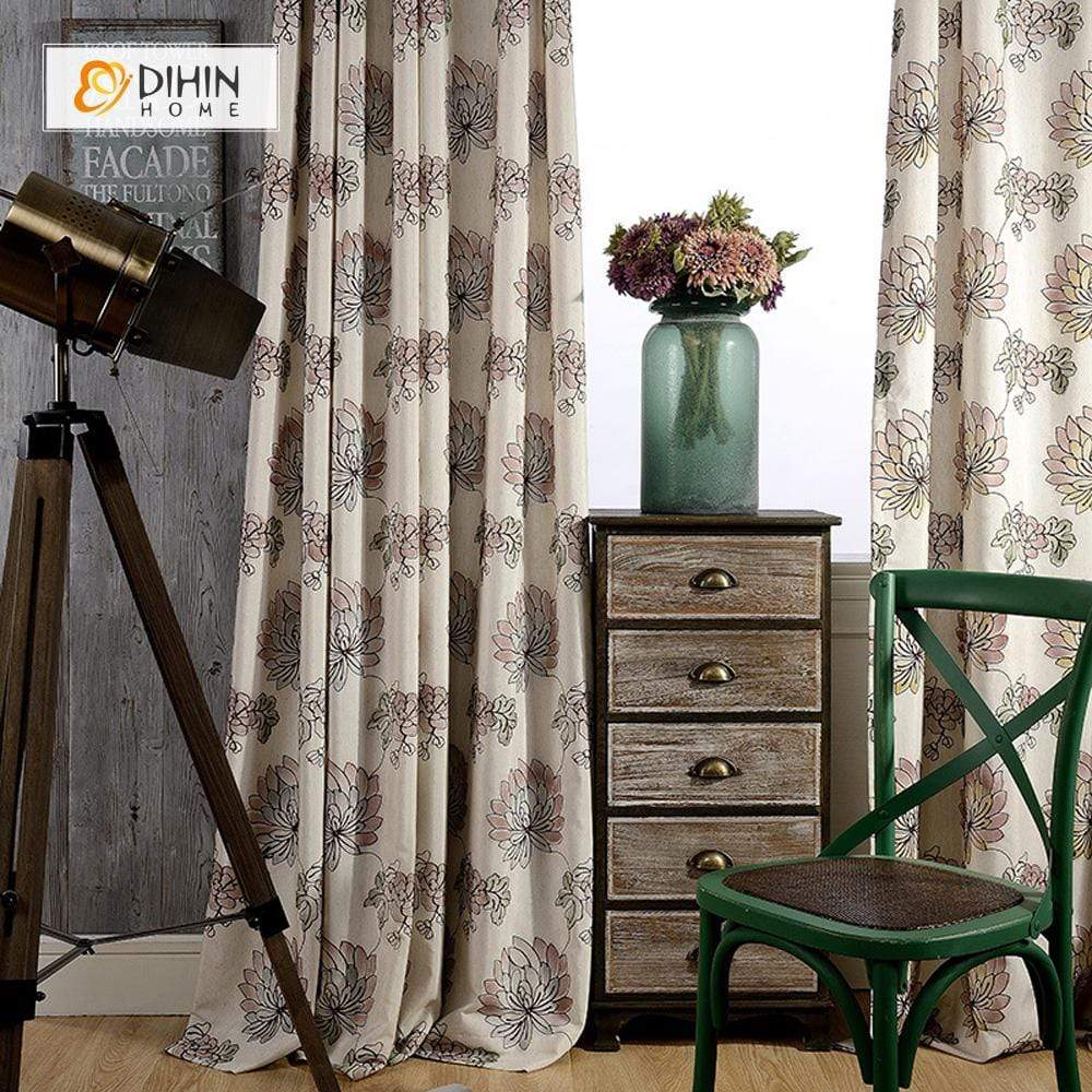 DIHIN HOME Pastoral Embroidered Curtains，Blackout Grommet Window Curtain for Living Room ,52x63-inch,1 Panel Roman Shades Curtains Window Blinds custom curtains blackout curtains curtains for living room sheer curtains curtain fabric linen curtains kitchen curtains velvet curtains pinch pleat curtains bay window curtains outdoor curtains pleated curtains floral curtains dining room curtains kitchen valances drapes for bedroom patio curtains nursery curtains grommet curtains