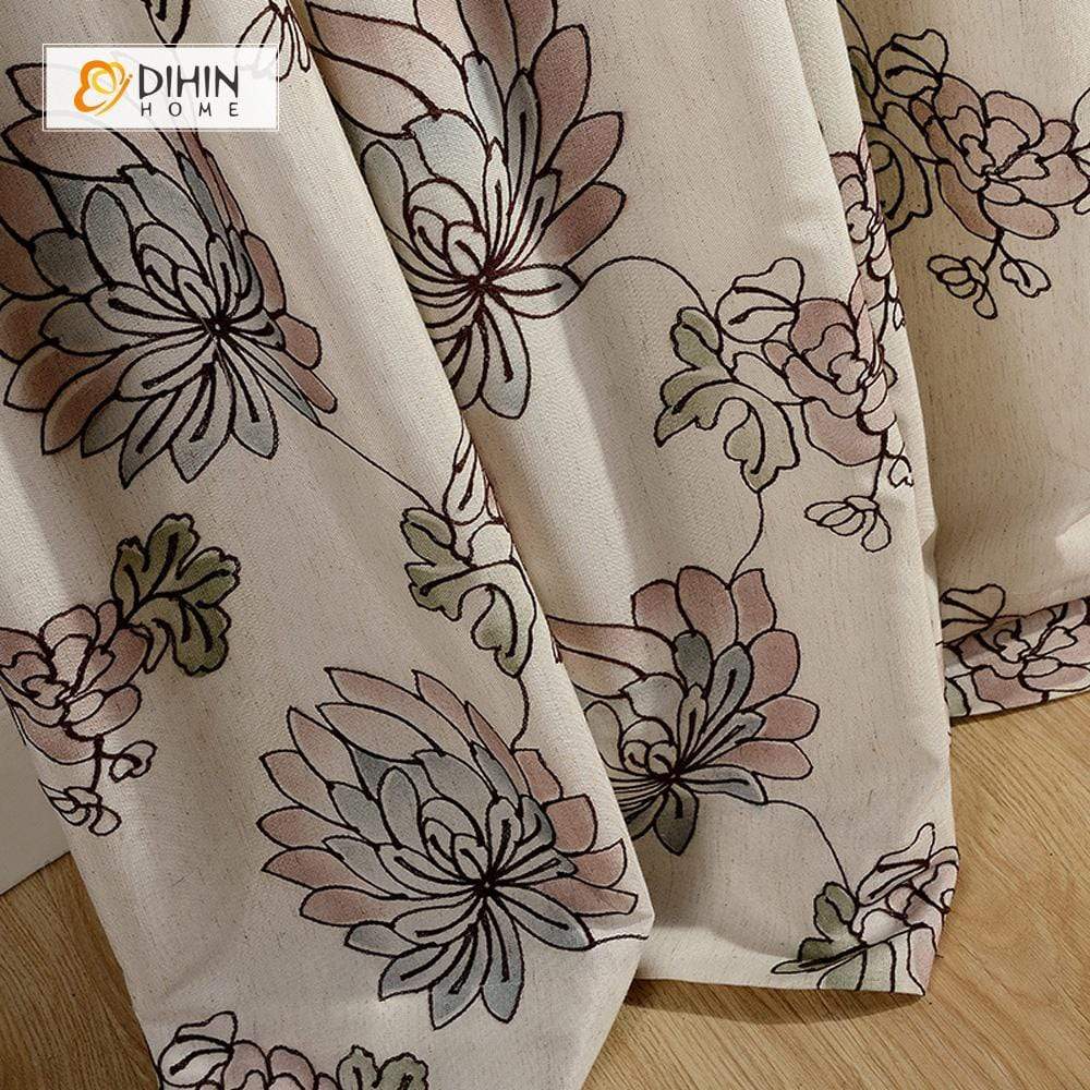 DIHIN HOME Pastoral Embroidered Curtains，Blackout Grommet Window Curtain for Living Room ,52x63-inch,1 Panel Roman Shades Curtains Window Blinds custom curtains blackout curtains curtains for living room sheer curtains curtain fabric linen curtains kitchen curtains velvet curtains pinch pleat curtains bay window curtains outdoor curtains pleated curtains floral curtains dining room curtains kitchen valances drapes for bedroom patio curtains nursery curtains grommet curtains