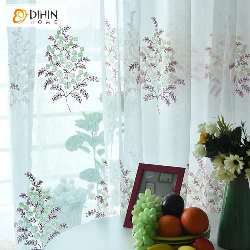 DIHIN HOME Pastoral Embroidered Tree Sheer Curtain, Grommet Window Curtain for Living Room ,52x63-inch,1 Panel Roman Shades Curtains Window Blinds custom curtains blackout curtains curtains for living room sheer curtains curtain fabric linen curtains kitchen curtains velvet curtains pinch pleat curtains bay window curtains outdoor curtains pleated curtains floral curtains dining room curtains kitchen valances drapes for bedroom patio curtains nursery curtains grommet curtains