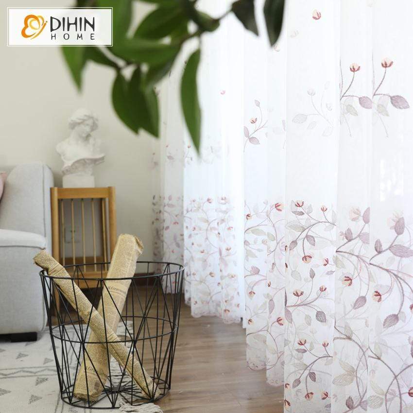DIHIN HOME Pastoral Embroidered Window Screening ,Sheer Curtain, Grommet Window Curtain for Living Room ,52x63-inch,1 Panel Roman Shades Curtains Window Blinds custom curtains blackout curtains curtains for living room sheer curtains curtain fabric linen curtains kitchen curtains velvet curtains pinch pleat curtains bay window curtains outdoor curtains pleated curtains floral curtains dining room curtains kitchen valances drapes for bedroom patio curtains nursery curtains grommet curtains