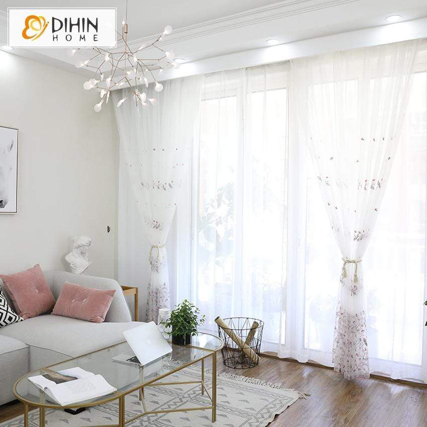 DIHIN HOME Pastoral Embroidered Window Screening ,Sheer Curtain, Grommet Window Curtain for Living Room ,52x63-inch,1 Panel Roman Shades Curtains Window Blinds custom curtains blackout curtains curtains for living room sheer curtains curtain fabric linen curtains kitchen curtains velvet curtains pinch pleat curtains bay window curtains outdoor curtains pleated curtains floral curtains dining room curtains kitchen valances drapes for bedroom patio curtains nursery curtains grommet curtains