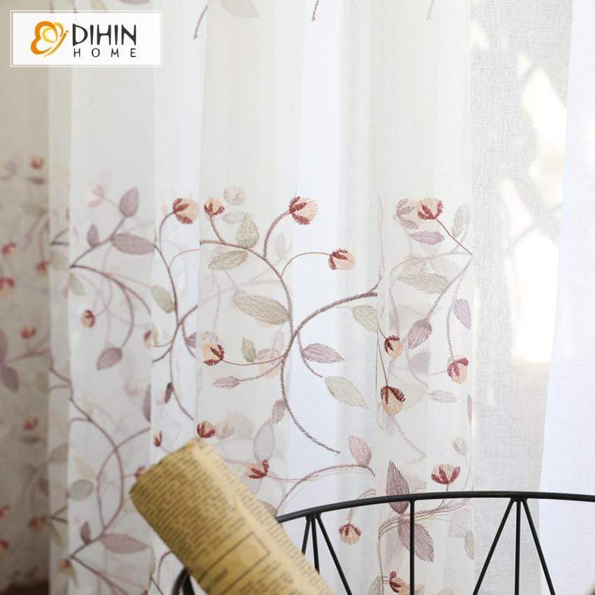 DIHIN HOME Pastoral Embroidered Window Screening ,Sheer Curtain, Grommet Window Curtain for Living Room ,52x63-inch,1 Panel Roman Shades Curtains Window Blinds custom curtains blackout curtains curtains for living room sheer curtains curtain fabric linen curtains kitchen curtains velvet curtains pinch pleat curtains bay window curtains outdoor curtains pleated curtains floral curtains dining room curtains kitchen valances drapes for bedroom patio curtains nursery curtains grommet curtains