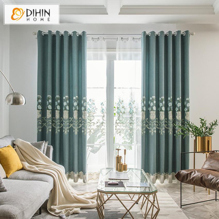 DIHIN HOME Pastoral Flowers Bonsai Cotton Linen Embroidered Curtain,Blackout Curtains Grommet Window Curtain for Living Room ,52x84-inch,1 Panel Roman Shades Curtains Window Blinds custom curtains blackout curtains curtains for living room sheer curtains curtain fabric linen curtains kitchen curtains velvet curtains pinch pleat curtains bay window curtains outdoor curtains pleated curtains floral curtains dining room curtains kitchen valances drapes for bedroom patio curtains nursery curtains grommet curtai