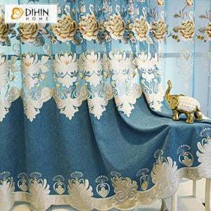 DIHIN HOME Pastoral Flowers Embroidered Curtain Blue Valance ,Blackout Curtains Grommet Window Curtain for Living Room ,52x84-inch,1 Panel Roman Shades Curtains Window Blinds custom curtains blackout curtains curtains for living room sheer curtains curtain fabric linen curtains kitchen curtains velvet curtains pinch pleat curtains bay window curtains outdoor curtains pleated curtains floral curtains dining room curtains kitchen valances drapes for bedroom patio curtains nursery curtains grommet curtains