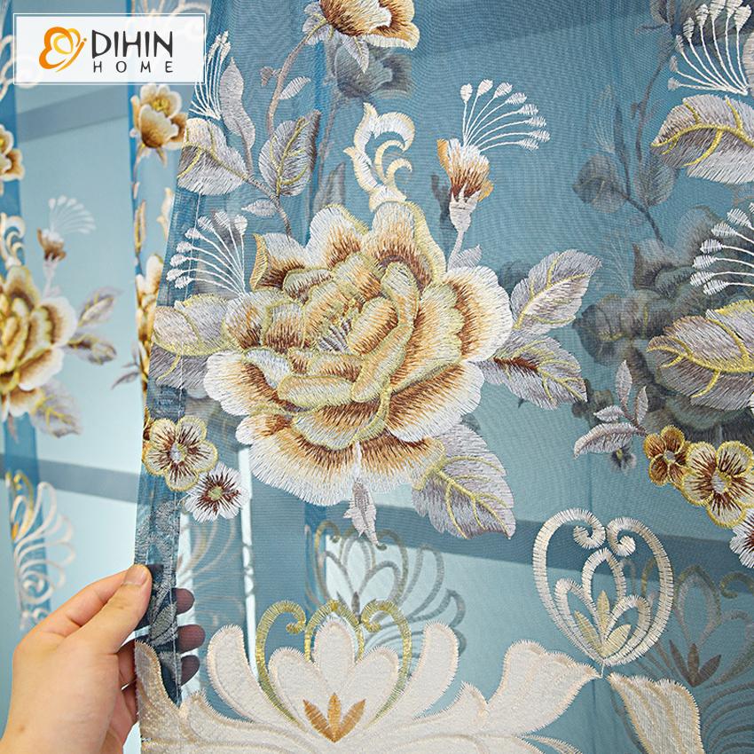 DIHIN HOME Pastoral Flowers Embroidered Curtain Blue Valance ,Blackout Curtains Grommet Window Curtain for Living Room ,52x84-inch,1 Panel Roman Shades Curtains Window Blinds custom curtains blackout curtains curtains for living room sheer curtains curtain fabric linen curtains kitchen curtains velvet curtains pinch pleat curtains bay window curtains outdoor curtains pleated curtains floral curtains dining room curtains kitchen valances drapes for bedroom patio curtains nursery curtains grommet curtains