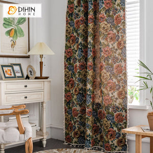 DIHIN HOME Pastoral Flowers Jacquard,Blackout Grommet Window Curtain for Living Room ,52x63-inch,1 Panel Roman Shades Curtains Window Blinds custom curtains blackout curtains curtains for living room sheer curtains curtain fabric linen curtains kitchen curtains velvet curtains pinch pleat curtains bay window curtains outdoor curtains pleated curtains floral curtains dining room curtains kitchen valances drapes for bedroom patio curtains nursery curtains grommet curtains