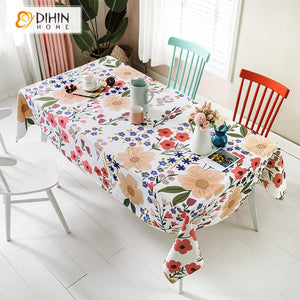 DIHIN HOME Pastoral Flowers Printed Tablecloth For Rectangle Tables,Custom Washed Linen Tablecloth,Handmade Rectangle Table Cover Roman Shades Curtains Window Blinds custom curtains blackout curtains curtains for living room sheer curtains curtain fabric linen curtains kitchen curtains velvet curtains pinch pleat curtains bay window curtains outdoor curtains pleated curtains floral curtains dining room curtains kitchen valances drapes for bedroom patio curtains nursery curtains grommet curtains