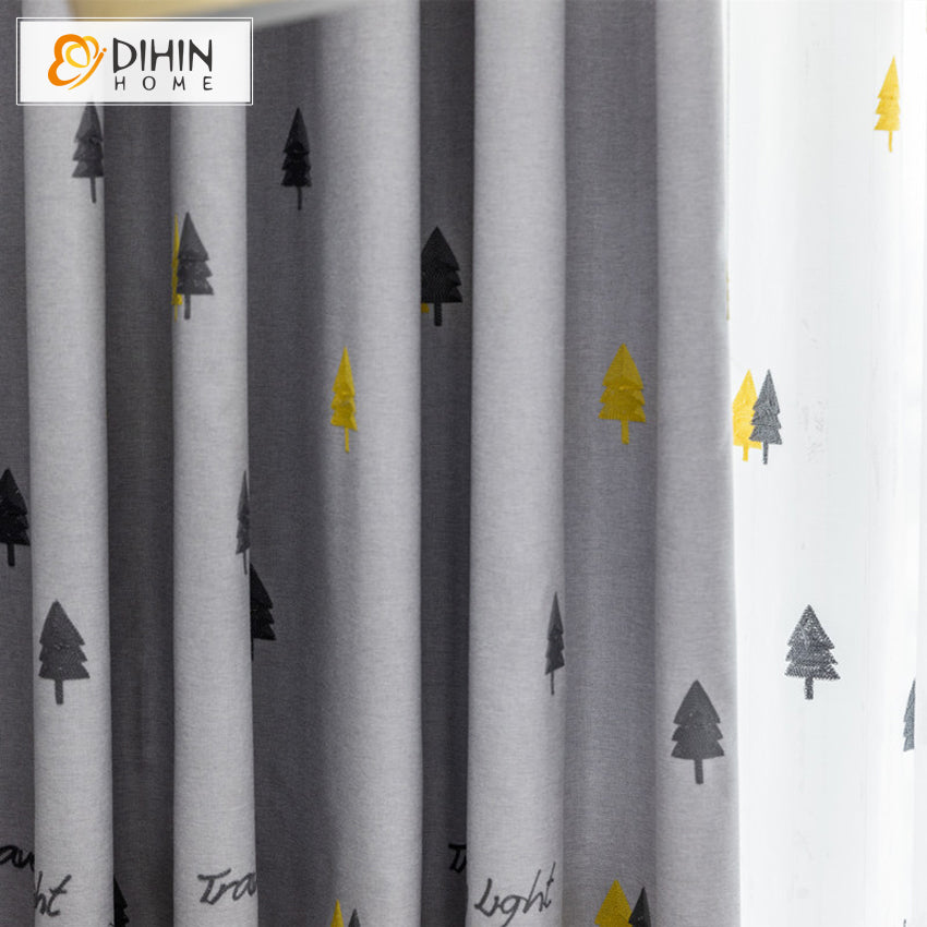 DIHIN HOME Pastoral Forest Embroideried,Blackout Grommet Window Curtain for Living Room ,52x63-inch,1 Panel Roman Shades Curtains Window Blinds custom curtains blackout curtains curtains for living room sheer curtains curtain fabric linen curtains kitchen curtains velvet curtains pinch pleat curtains bay window curtains outdoor curtains pleated curtains floral curtains dining room curtains kitchen valances drapes for bedroom patio curtains nursery curtains grommet curtains