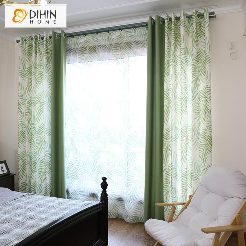DIHIN HOME Pastoral Green Banana Tree Leaves Cotton / Linen Printed Curtains,Blackout Grommet Window Curtain for Living Room ,52x63-inch,1 Panel Roman Shades Window Curtains Curtains Window Blinds Curtains Drapes linen drapery curtains and drapes windows drapes custom curtains blackout curtains curtains for living room window shades sheer curtains curtain fabric window treatments custom drapery