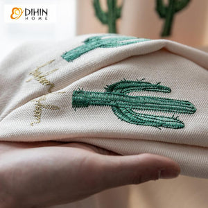 DIHIN HOME Pastoral Green Cactus Embroidered ,Blackout Grommet Window Curtain for Living Room ,52x63-inch,1 Panel Roman Shades Curtains Window Blinds custom curtains blackout curtains curtains for living room sheer curtains curtain fabric linen curtains kitchen curtains velvet curtains pinch pleat curtains bay window curtains outdoor curtains pleated curtains floral curtains dining room curtains kitchen valances drapes for bedroom patio curtains nursery curtains grommet curtains