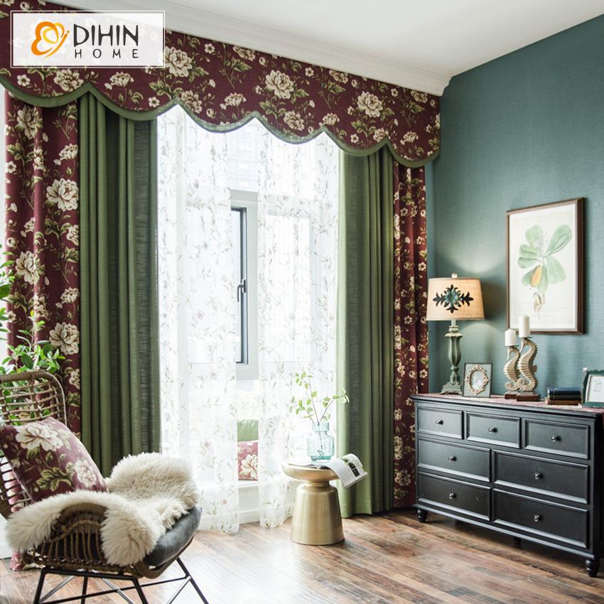 DIHIN HOME Pastoral Green Color Cotton Linen Fabric Flowers Printed,Blackout Curtains Grommet Window Curtain for Living Room ,52x63-inch,1 Panel Roman Shades Curtains Window Blinds custom curtains blackout curtains curtains for living room sheer curtains curtain fabric linen curtains kitchen curtains velvet curtains pinch pleat curtains bay window curtains outdoor curtains pleated curtains floral curtains dining room curtains kitchen valances drapes for bedroom patio curtains nursery curtains grommet curtai