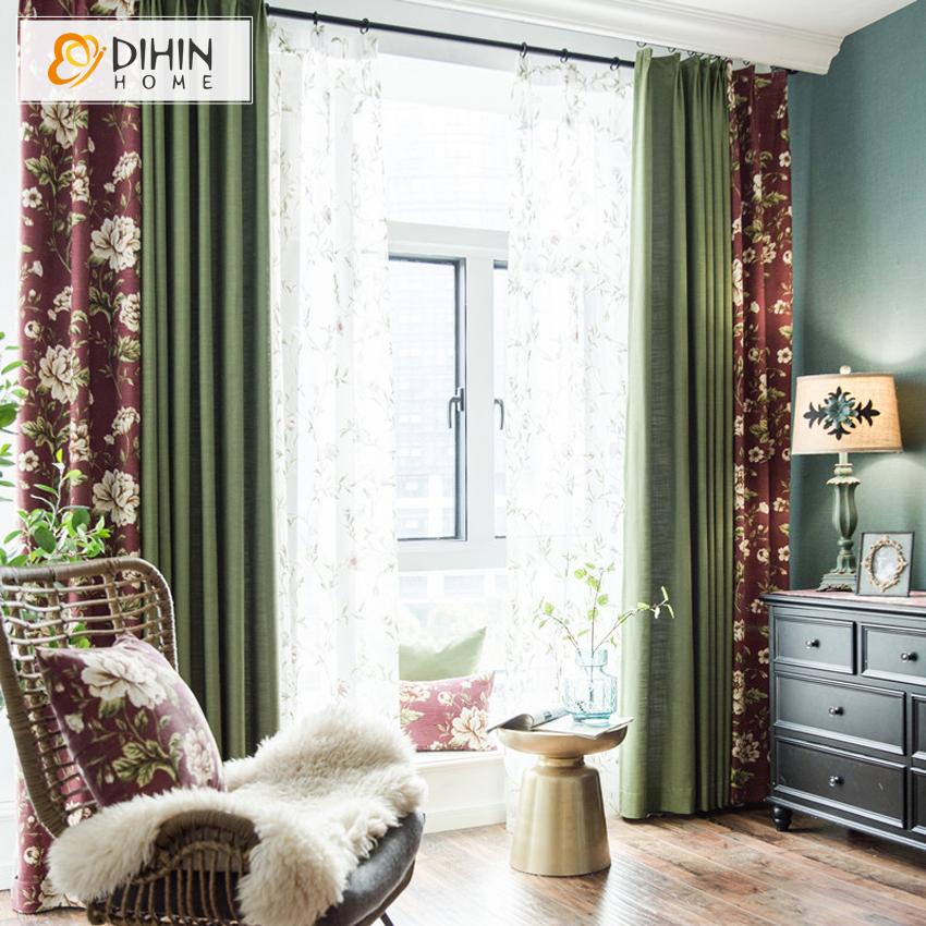 DIHIN HOME Pastoral Green Color Cotton Linen Fabric Flowers Printed,Blackout Curtains Grommet Window Curtain for Living Room ,52x63-inch,1 Panel Roman Shades Curtains Window Blinds custom curtains blackout curtains curtains for living room sheer curtains curtain fabric linen curtains kitchen curtains velvet curtains pinch pleat curtains bay window curtains outdoor curtains pleated curtains floral curtains dining room curtains kitchen valances drapes for bedroom patio curtains nursery curtains grommet curtai