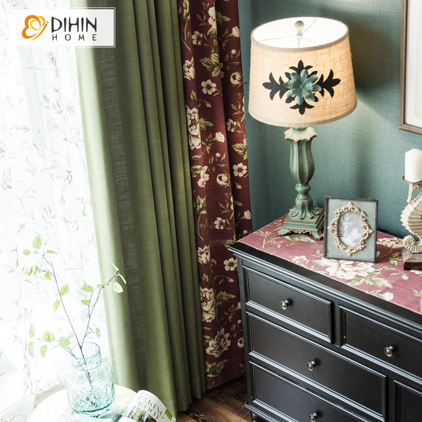 DIHIN HOME Pastoral Green Color Cotton Linen Fabric Flowers Printed,Blackout Curtains Grommet Window Curtain for Living Room ,52x63-inch,1 Panel Roman Shades Curtains Window Blinds custom curtains blackout curtains curtains for living room sheer curtains curtain fabric linen curtains kitchen curtains velvet curtains pinch pleat curtains bay window curtains outdoor curtains pleated curtains floral curtains dining room curtains kitchen valances drapes for bedroom patio curtains nursery curtains grommet curtai