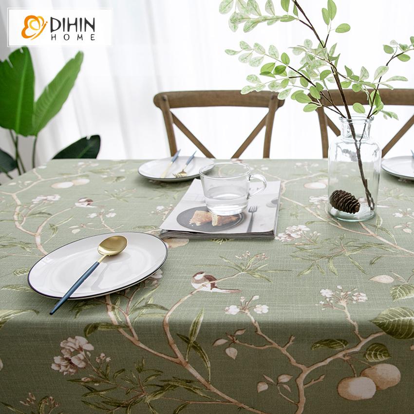 DIHIN HOME Pastoral Green Fabric Bird and Flower Printed Tablecloth For Rectangle Tables,Custom Washed Linen Tablecloth,Handmade Rectangle Table Cover Roman Shades Curtains Window Blinds custom curtains blackout curtains curtains for living room sheer curtains curtain fabric linen curtains kitchen curtains velvet curtains pinch pleat curtains bay window curtains outdoor curtains pleated curtains floral curtains dining room curtains kitchen valances drapes for bedroom patio curtains nursery curtains grommet 