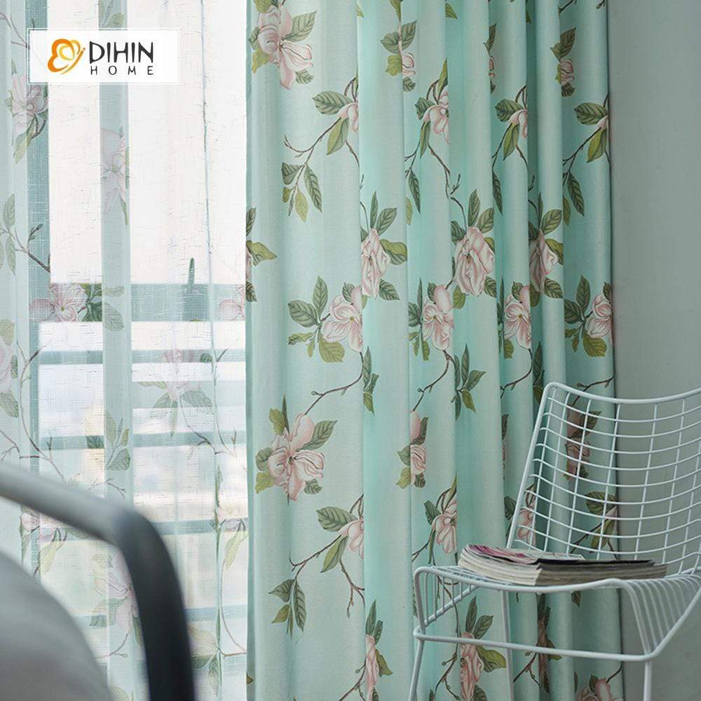 DIHIN HOME Pastoral Green Floral Curtains，Blackout Grommet Window Curtain for Living Room ,52x63-inch,1 Panel Roman Shades Curtains Window Blinds custom curtains blackout curtains curtains for living room sheer curtains curtain fabric linen curtains kitchen curtains velvet curtains pinch pleat curtains bay window curtains outdoor curtains pleated curtains floral curtains dining room curtains kitchen valances drapes for bedroom patio curtains nursery curtains grommet curtains