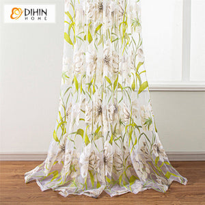 DIHIN HOME Pastoral Green Flower Printed Sheer Curtains,Grommet Window Curtain for Living Room ,52x63-inch,1 Panel Roman Shades Curtains Window Blinds custom curtains blackout curtains curtains for living room sheer curtains curtain fabric linen curtains kitchen curtains velvet curtains pinch pleat curtains bay window curtains outdoor curtains pleated curtains floral curtains dining room curtains kitchen valances drapes for bedroom patio curtains nursery curtains grommet curtains