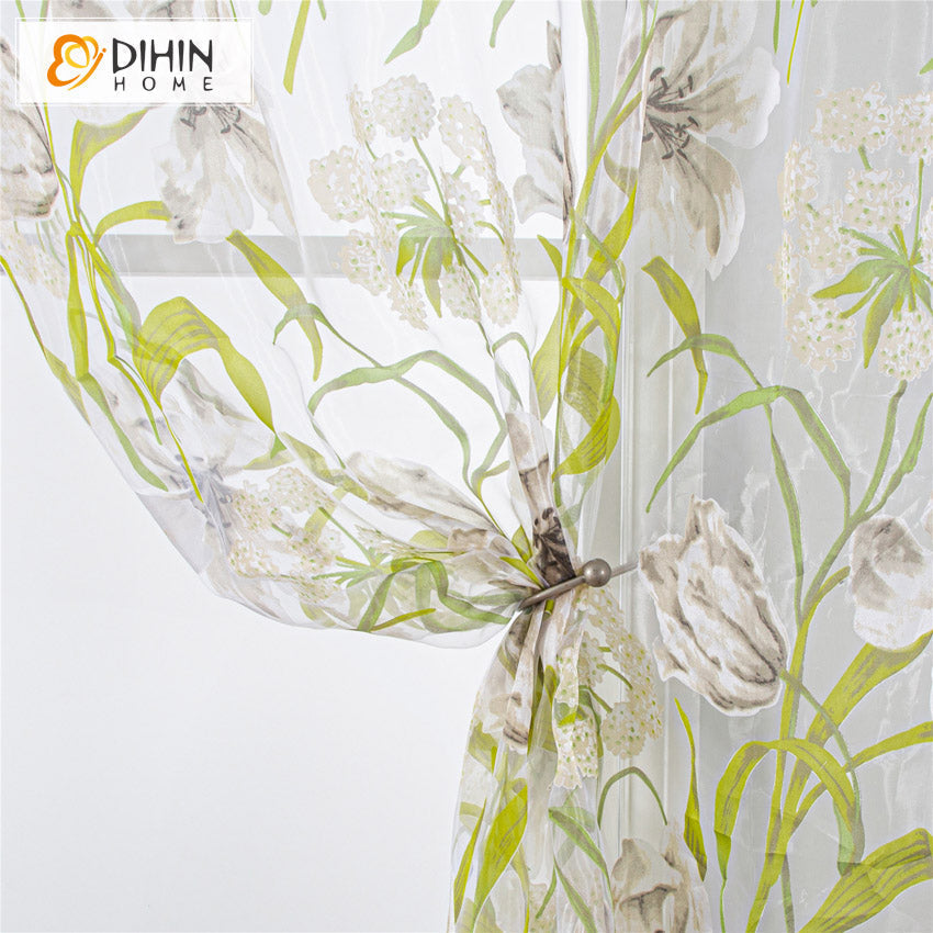 DIHIN HOME Pastoral Green Flower Printed Sheer Curtains,Grommet Window Curtain for Living Room ,52x63-inch,1 Panel Roman Shades Curtains Window Blinds custom curtains blackout curtains curtains for living room sheer curtains curtain fabric linen curtains kitchen curtains velvet curtains pinch pleat curtains bay window curtains outdoor curtains pleated curtains floral curtains dining room curtains kitchen valances drapes for bedroom patio curtains nursery curtains grommet curtains
