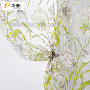 DIHIN HOME Pastoral Green Flower Printed Sheer Curtains,Grommet Window Curtain for Living Room ,52x63-inch,1 Panel Roman Shades Curtains Window Blinds custom curtains blackout curtains curtains for living room sheer curtains curtain fabric linen curtains kitchen curtains velvet curtains pinch pleat curtains bay window curtains outdoor curtains pleated curtains floral curtains dining room curtains kitchen valances drapes for bedroom patio curtains nursery curtains grommet curtains