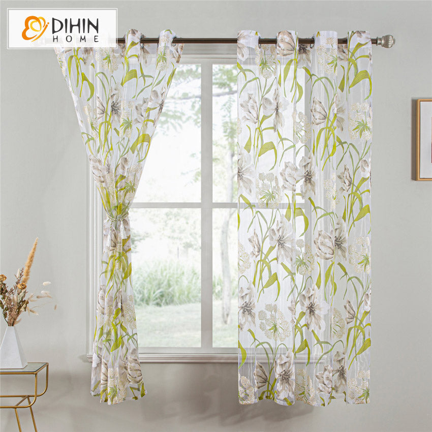 DIHIN HOME Pastoral Green Flower Printed Sheer Curtains,Grommet Window Curtain for Living Room ,52x63-inch,1 Panel Roman Shades Curtains Window Blinds custom curtains blackout curtains curtains for living room sheer curtains curtain fabric linen curtains kitchen curtains velvet curtains pinch pleat curtains bay window curtains outdoor curtains pleated curtains floral curtains dining room curtains kitchen valances drapes for bedroom patio curtains nursery curtains grommet curtains