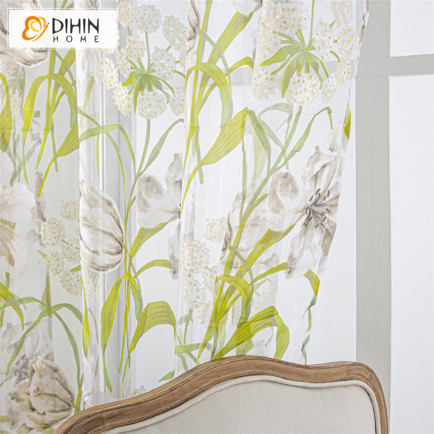 DIHIN HOME Pastoral Green Flower Printed Sheer Curtains,Grommet Window Curtain for Living Room ,52x63-inch,1 Panel Roman Shades Curtains Window Blinds custom curtains blackout curtains curtains for living room sheer curtains curtain fabric linen curtains kitchen curtains velvet curtains pinch pleat curtains bay window curtains outdoor curtains pleated curtains floral curtains dining room curtains kitchen valances drapes for bedroom patio curtains nursery curtains grommet curtains