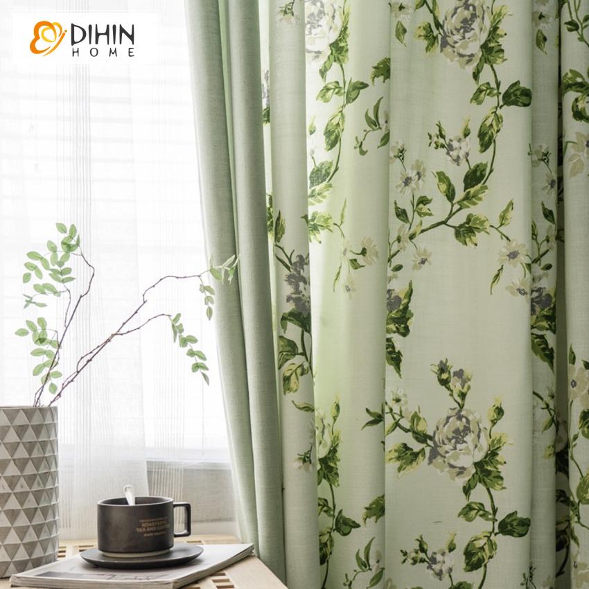 DIHIN HOME Pastoral Green Flowers Printed Curtains,Blackout Grommet Window Curtain for Living Room ,52x63-inch,1 Panel Roman Shades Curtains Window Blinds custom curtains blackout curtains curtains for living room sheer curtains curtain fabric linen curtains kitchen curtains velvet curtains pinch pleat curtains bay window curtains outdoor curtains pleated curtains floral curtains dining room curtains kitchen valances drapes for bedroom patio curtains nursery curtains grommet curtains