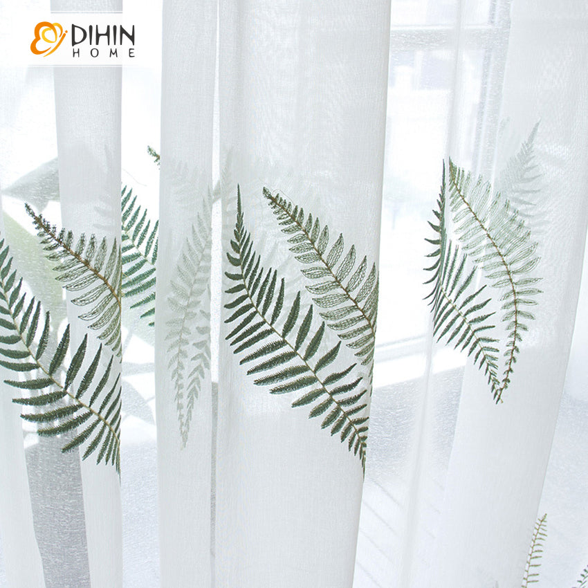 DIHIN HOME Pastoral Green Grass Embroidered Sheer Curtain,Grommet Window Curtain for Living Room ,52x63-inch,1 Panel Curtains custom curtains blackout curtains curtains for living room curtain fabric linen curtains