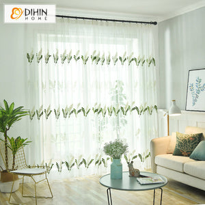 DIHIN HOME Pastoral Green Leaves Embroidered,Sheer Curtain,Grommet Window Curtain for Living Room ,52x63-inch,1 Panel Roman Shades Curtains Window Blinds custom curtains blackout curtains curtains for living room sheer curtains curtain fabric linen curtains kitchen curtains velvet curtains pinch pleat curtains bay window curtains outdoor curtains pleated curtains floral curtains dining room curtains kitchen valances drapes for bedroom patio curtains nursery curtains grommet curtains