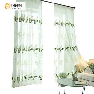 DIHIN HOME Pastoral Green Leaves Embroidered,Sheer Curtain,Grommet Window Curtain for Living Room ,52x63-inch,1 Panel Roman Shades Curtains Window Blinds custom curtains blackout curtains curtains for living room sheer curtains curtain fabric linen curtains kitchen curtains velvet curtains pinch pleat curtains bay window curtains outdoor curtains pleated curtains floral curtains dining room curtains kitchen valances drapes for bedroom patio curtains nursery curtains grommet curtains