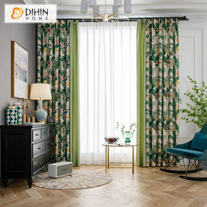 DIHIN HOME Pastoral Green Leaves Printed,Blackout Grommet Window Curtain for Living Room ,52x63-inch,1 Panel Roman Shades Window Curtains Curtains Window Blinds Curtains Drapes linen drapery curtains and drapes windows drapes custom curtains blackout curtains curtains for living room window shades sheer curtains curtain fabric window treatments custom drapery