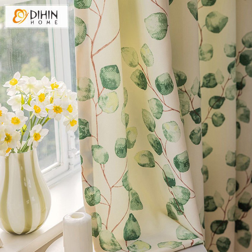 DIHIN HOME Pastoral Green Leaves Printed Curtain,Blackout Grommet Window Curtain for Living Room,1 Panel Roman Shades Curtains Window Blinds custom curtains blackout curtains curtains for living room sheer curtains curtain fabric linen curtains kitchen curtains velvet curtains pinch pleat curtains bay window curtains outdoor curtains pleated curtains floral curtains dining room curtains kitchen valances drapes for bedroom patio curtains nursery curtains grommet curtains