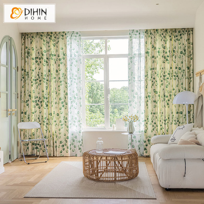 DIHIN HOME Pastoral Green Leaves Printed Curtain,Blackout Grommet Window Curtain for Living Room,1 Panel Roman Shades Curtains Window Blinds custom curtains blackout curtains curtains for living room sheer curtains curtain fabric linen curtains kitchen curtains velvet curtains pinch pleat curtains bay window curtains outdoor curtains pleated curtains floral curtains dining room curtains kitchen valances drapes for bedroom patio curtains nursery curtains grommet curtains