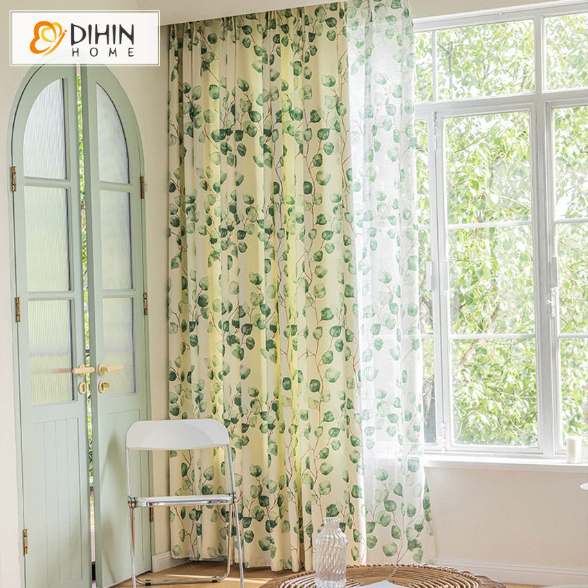 DIHIN HOME Pastoral Green Leaves Printed Curtain,Blackout Grommet Window Curtain for Living Room,1 Panel Roman Shades Curtains Window Blinds custom curtains blackout curtains curtains for living room sheer curtains curtain fabric linen curtains kitchen curtains velvet curtains pinch pleat curtains bay window curtains outdoor curtains pleated curtains floral curtains dining room curtains kitchen valances drapes for bedroom patio curtains nursery curtains grommet curtains