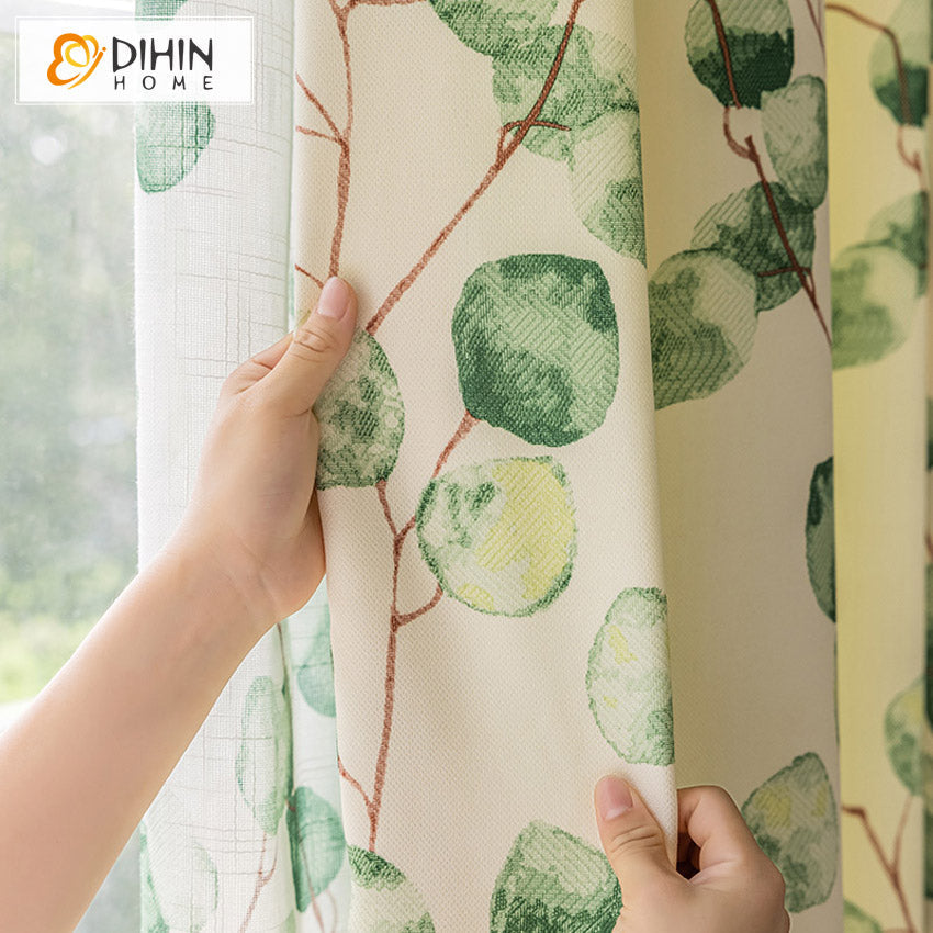 DIHIN HOME Pastoral Green Leaves Printed Curtain,Blackout Grommet Window Curtain for Living Room,1 Panel Roman Shades Curtains Window Blinds custom curtains blackout curtains curtains for living room sheer curtains curtain fabric linen curtains kitchen curtains velvet curtains pinch pleat curtains bay window curtains outdoor curtains pleated curtains floral curtains dining room curtains kitchen valances drapes for bedroom patio curtains nursery curtains grommet curtains