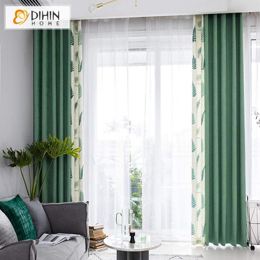 DIHIN HOME Pastoral Green Leaves Spliced Curtains，Blackout Grommet Window Curtain for Living Room ,52x63-inch,1 Panel Roman Shades Curtains Window Blinds custom curtains blackout curtains curtains for living room sheer curtains curtain fabric linen curtains kitchen curtains velvet curtains pinch pleat curtains bay window curtains outdoor curtains pleated curtains floral curtains dining room curtains kitchen valances drapes for bedroom patio curtains nursery curtains grommet curtains