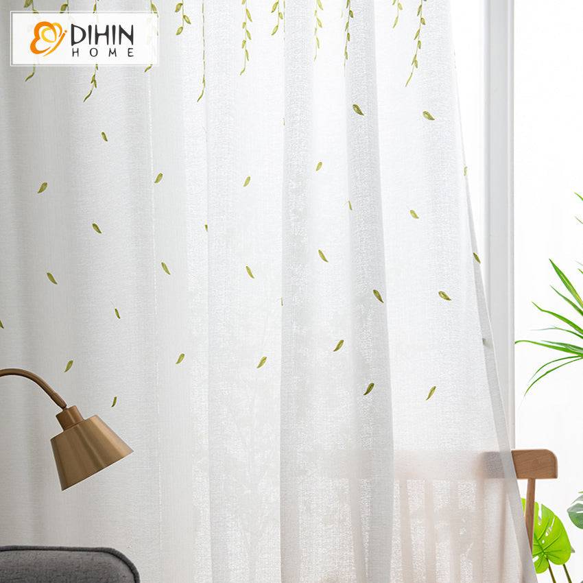 DIHIN HOME Pastoral Green Willow Branches White Sheer Curtain,Grommet Window Curtain for Living Room ,52x63-inch,1 Panel Roman Shades Curtains Window Blinds custom curtains blackout curtains curtains for living room sheer curtains curtain fabric linen curtains kitchen curtains velvet curtains pinch pleat curtains bay window curtains outdoor curtains pleated curtains floral curtains dining room curtains kitchen valances drapes for bedroom patio curtains nursery curtains grommet curtains