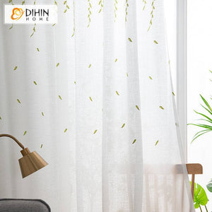 DIHIN HOME Pastoral Green Willow Branches White Sheer Curtain,Grommet Window Curtain for Living Room ,52x63-inch,1 Panel Roman Shades Curtains Window Blinds custom curtains blackout curtains curtains for living room sheer curtains curtain fabric linen curtains kitchen curtains velvet curtains pinch pleat curtains bay window curtains outdoor curtains pleated curtains floral curtains dining room curtains kitchen valances drapes for bedroom patio curtains nursery curtains grommet curtains