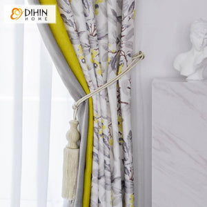DIHIN HOME Pastoral Grey and Yellow Floral Curtains,Blackout Grommet Window Curtain for Living Room ,52x63-inch,1 Panel Roman Shades Curtains Window Blinds custom curtains blackout curtains curtains for living room sheer curtains curtain fabric linen curtains kitchen curtains velvet curtains pinch pleat curtains bay window curtains outdoor curtains pleated curtains floral curtains dining room curtains kitchen valances drapes for bedroom patio curtains nursery curtains grommet curtains