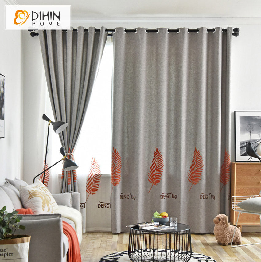 DIHIN HOME Pastoral Grey Color Leaves Embroidered,Blackout Curtains Grommet Window Curtain for Living Room ,52x63-inch,1 Panel Roman Shades Curtains Window Blinds custom curtains blackout curtains curtains for living room sheer curtains curtain fabric linen curtains kitchen curtains velvet curtains pinch pleat curtains bay window curtains outdoor curtains pleated curtains floral curtains dining room curtains kitchen valances drapes for bedroom patio curtains nursery curtains grommet curtains