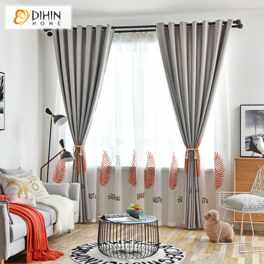 DIHIN HOME Pastoral Grey Color Leaves Embroidered,Blackout Curtains Grommet Window Curtain for Living Room ,52x63-inch,1 Panel Roman Shades Curtains Window Blinds custom curtains blackout curtains curtains for living room sheer curtains curtain fabric linen curtains kitchen curtains velvet curtains pinch pleat curtains bay window curtains outdoor curtains pleated curtains floral curtains dining room curtains kitchen valances drapes for bedroom patio curtains nursery curtains grommet curtains