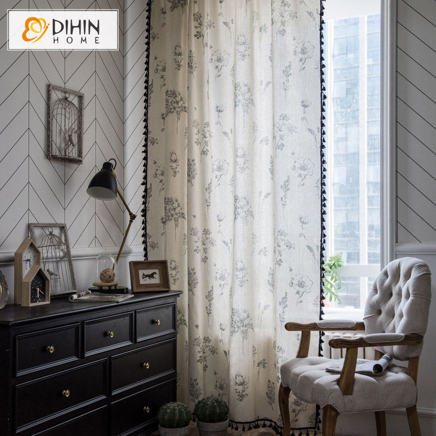 DIHIN HOME Pastoral Hand Drawn Flowers Printing,Blackout Grommet Window Curtain for Living Room ,52x63-inch,1 Panel Roman Shades Curtains Window Blinds custom curtains blackout curtains curtains for living room sheer curtains curtain fabric linen curtains kitchen curtains velvet curtains pinch pleat curtains bay window curtains outdoor curtains pleated curtains floral curtains dining room curtains kitchen valances drapes for bedroom patio curtains nursery curtains grommet curtains