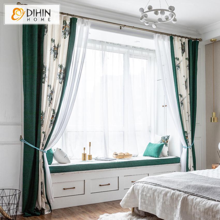 DIHIN HOME Pastoral Ink Flowers Spliced Curtains，Blackout Grommet Window Curtain for Living Room ,52x63-inch,1 Panel Roman Shades Curtains Window Blinds custom curtains blackout curtains curtains for living room sheer curtains curtain fabric linen curtains kitchen curtains velvet curtains pinch pleat curtains bay window curtains outdoor curtains pleated curtains floral curtains dining room curtains kitchen valances drapes for bedroom patio curtains nursery curtains grommet curtains