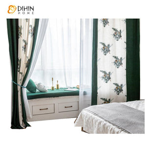 DIHIN HOME Pastoral Ink Flowers Spliced Curtains，Blackout Grommet Window Curtain for Living Room ,52x63-inch,1 Panel Roman Shades Curtains Window Blinds custom curtains blackout curtains curtains for living room sheer curtains curtain fabric linen curtains kitchen curtains velvet curtains pinch pleat curtains bay window curtains outdoor curtains pleated curtains floral curtains dining room curtains kitchen valances drapes for bedroom patio curtains nursery curtains grommet curtains