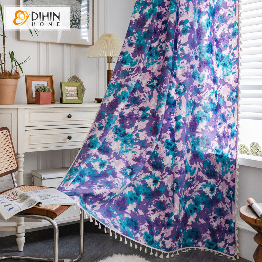 DIHIN HOME Pastoral Ink Rendering Purple Flowers Printed,Blackout Grommet Window Curtain for Living Room ,52x63-inch,1 Panel Roman Shades Curtains Window Blinds custom curtains blackout curtains curtains for living room sheer curtains curtain fabric linen curtains kitchen curtains velvet curtains pinch pleat curtains bay window curtains outdoor curtains pleated curtains floral curtains dining room curtains kitchen valances drapes for bedroom patio curtains nursery curtains grommet curtains