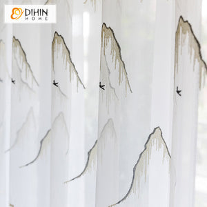 DIHIN HOME Pastoral Landscape Painting Embroidered,Sheer Curtain,Grommet Window Curtain for Living Room ,52x63-inch,1 Panel Roman Shades Curtains Window Blinds custom curtains blackout curtains curtains for living room sheer curtains curtain fabric linen curtains kitchen curtains velvet curtains pinch pleat curtains bay window curtains outdoor curtains pleated curtains floral curtains dining room curtains kitchen valances drapes for bedroom patio curtains nursery curtains grommet curtains