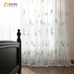 DIHIN HOME Pastoral Leaves Embroidered,Sheer Curtain,Grommet Window Curtain for Living Room ,52x63-inch,1 Panel Curtains custom curtains blackout curtains curtains for living room curtain fabric linen curtains