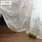 DIHIN HOME Pastoral Leaves Embroidered,Sheer Curtain,Grommet Window Curtain for Living Room ,52x63-inch,1 Panel Curtains custom curtains blackout curtains curtains for living room curtain fabric linen curtains